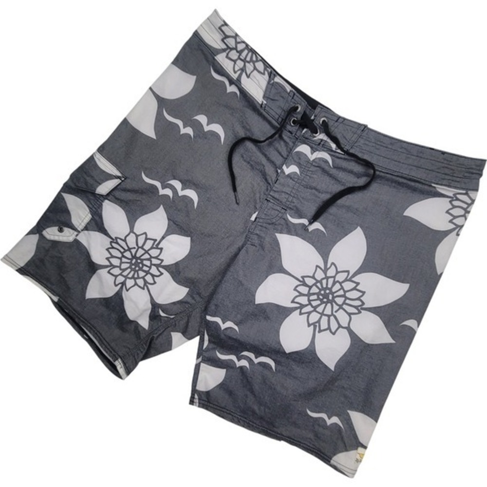 Billabong Men's Gray Floral Swim Trunks Sz 36 Polyester Cotton Blend Beach Surf‎